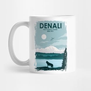 Denali National Park print vintage minimalistic travel and tourism art poster Mug